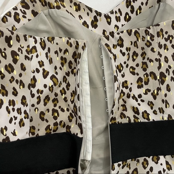 Reiss Leopard Cheetah Strapless Dress Wrap Black Waist Band  size 4 - Picture 11 of 12
